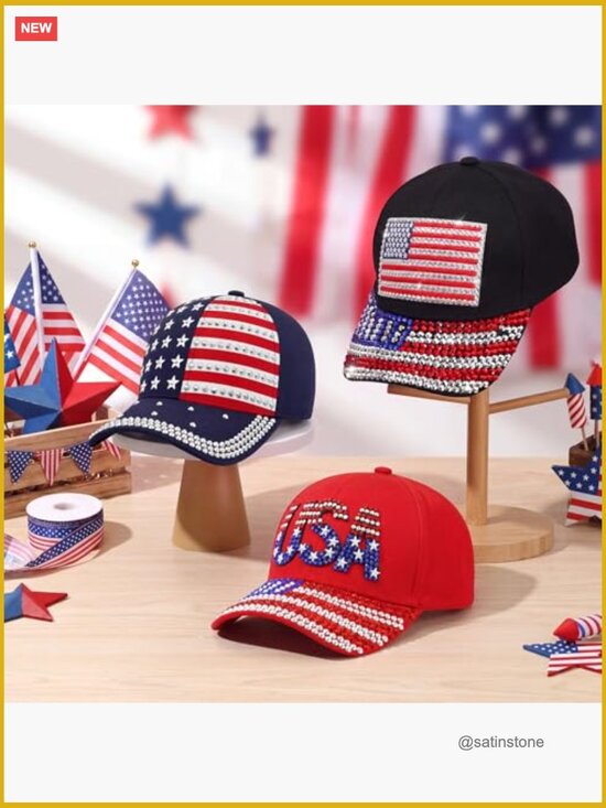 3 Pack Rhinestone American Flag Baseball Caps Adjustable Cotton main image 4